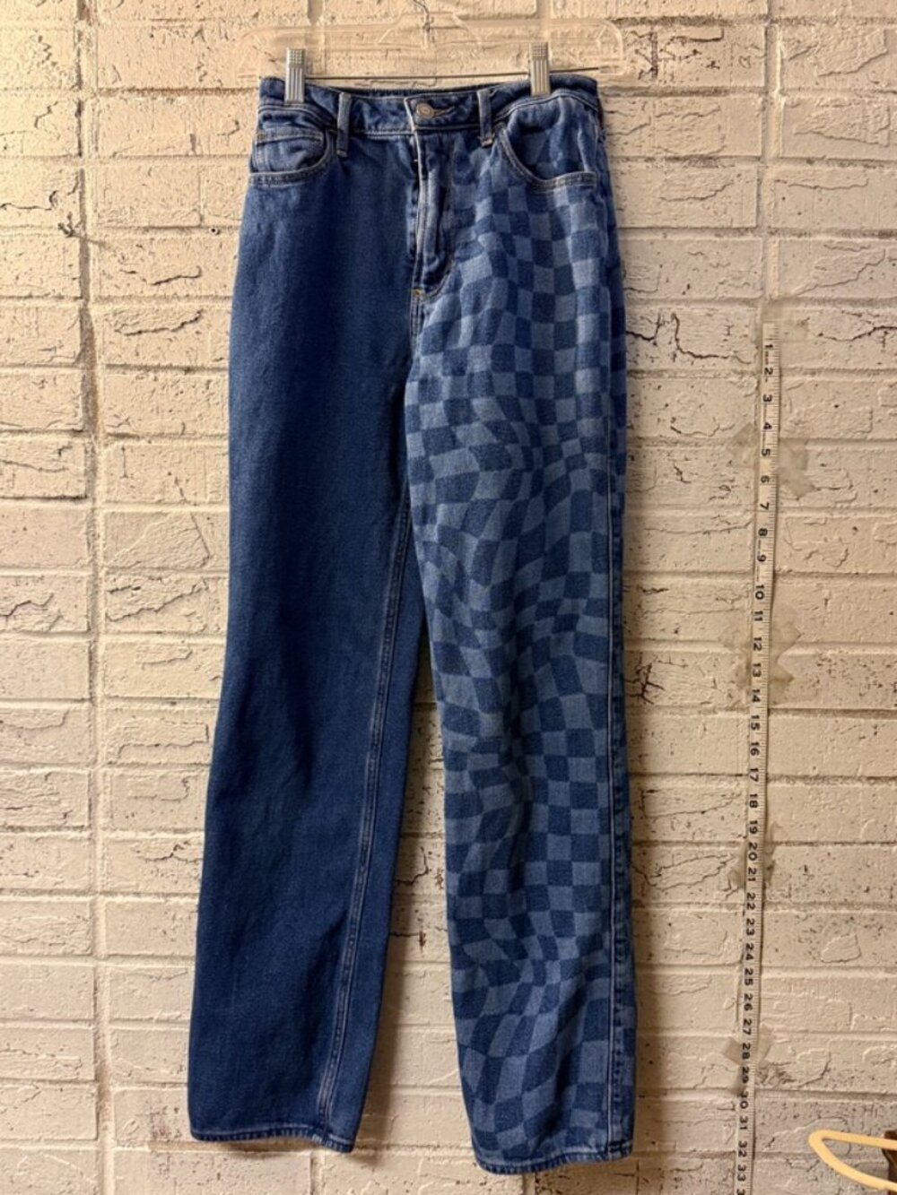 Hollister High Rise Straight Jeans Checkered Denim
